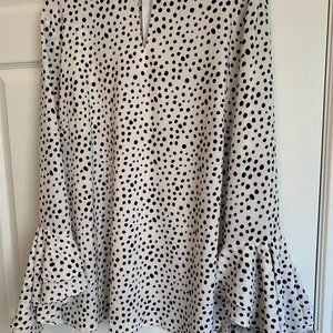 Dressy Black/White Polka Dot top, size L